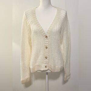 NWOT Lucky Brand Soft Relaxed Pointelle Knit Cardigan Sweater. Ivory White. Sz L